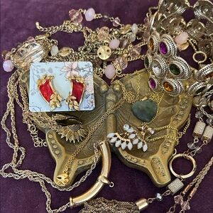 Elegant Gold and Red Leaf Earrings